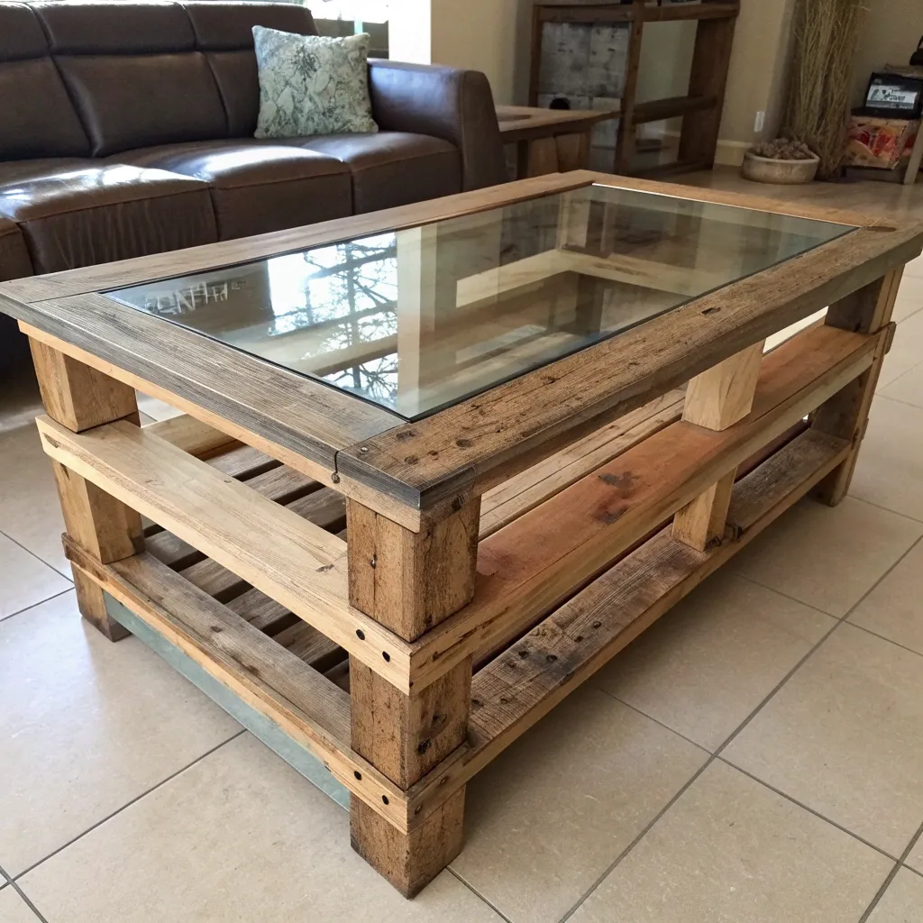 Handcrafted pallet table with a glass top